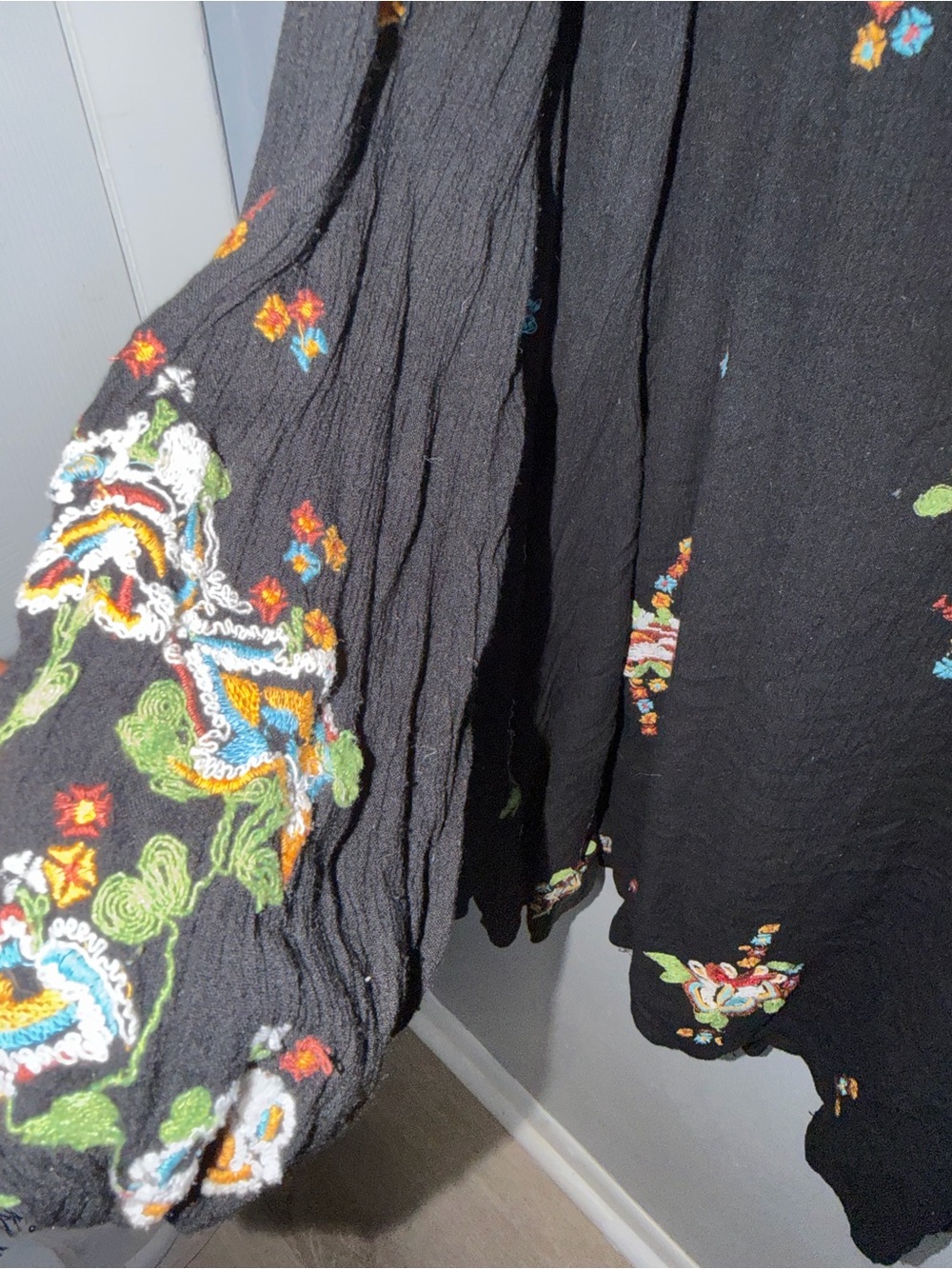 Free People Black Floral Embroidered V-Neck Mini Dress - Picture 5 of 8